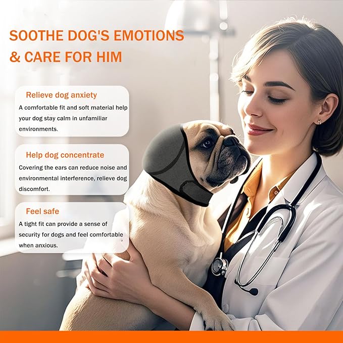 BAMY Swimming Waterproof Dog Ear Caps, Calming Large Dog Ears Cover, Pet Shower Muffs for Ear Protection for Bath for Grooming (Gray, L (Size L: Head Circumference 18"-24"))