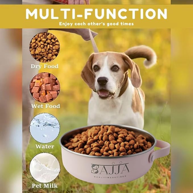 Pink Slow Feeder 3-in-1 Travel Dog Bowl Set β 30 OZ Stainless Steel + 20 OZ Collapsible BPA-Free Silicone Bowl Lid | Silicon Slow Feeder Insert | Non-Slip, Anti-Choking|, Carabiner | We give Back