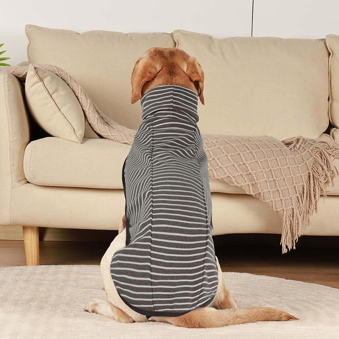 ROZKITCH Dog Winter Coat Soft Pullover Pajamas, Stripe Pet Windproof Warm Cold Weather Jacket Vest Cozy Jumpsuit Apparel Outfit Clothes for Walking Hiking Travel Sleep Stripe L