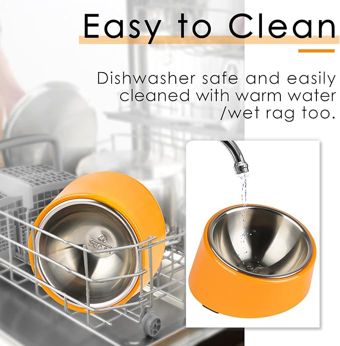 SuperDesign Mess Free 15° Slanted Bowl for Dogs and Cats, Tilted Angle Bulldog Bowl Dog Feeder, Non-Skid & Non-Spill, Easier to Reach Food S/0.5 Cup Bright Orange