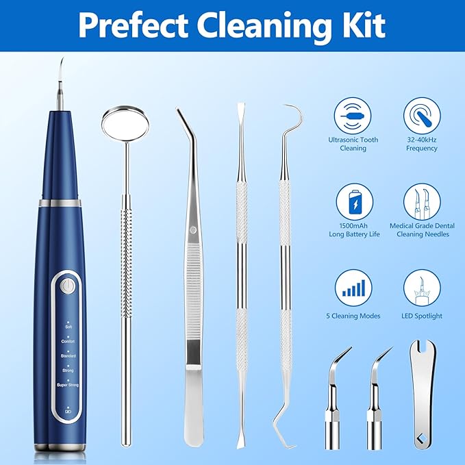 Dog Plaque Remover for Teeth,Pet Ultrasonic Tooth Cleaner,Teeth Cleaning Kit -Tartar Remover for Teeth Stains for Dogs and Cats (Blue)