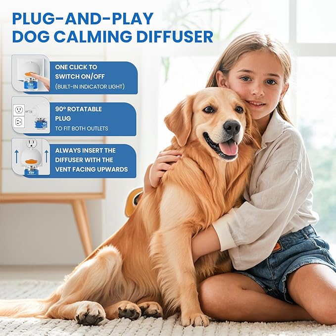 Dog Calming Diffuser, Puppy Pheromones Calming Diffuser, Relaxing Pheromone for Dogs Relief Stress Anxiety Fighting Scratching Barking, Help Train Dog to Pee, 2 Diffuser 2 Refill(48ml)