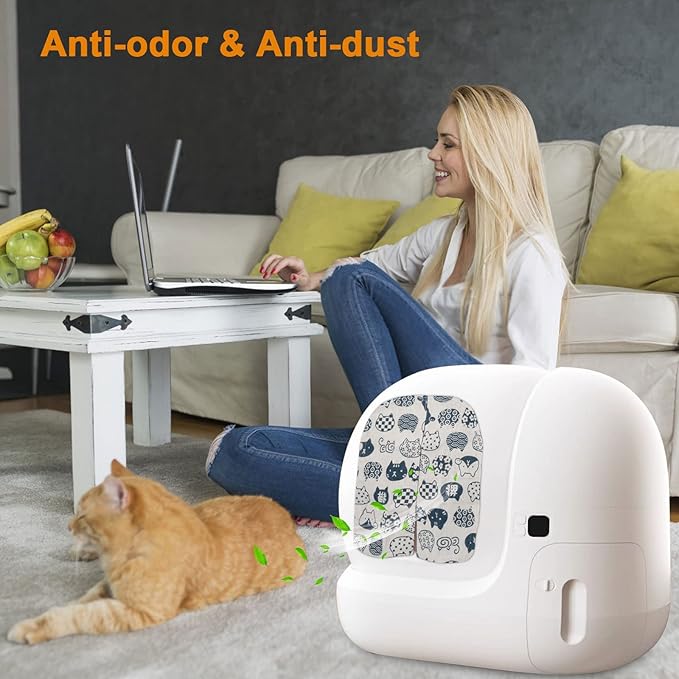 Cat Litter Box Curtain, Washable Litter Box Door Cover, Litter Box Curtain for Enclosed Self-Cleaning Boxs -White Square 11''LX10''W (Curtain Only)