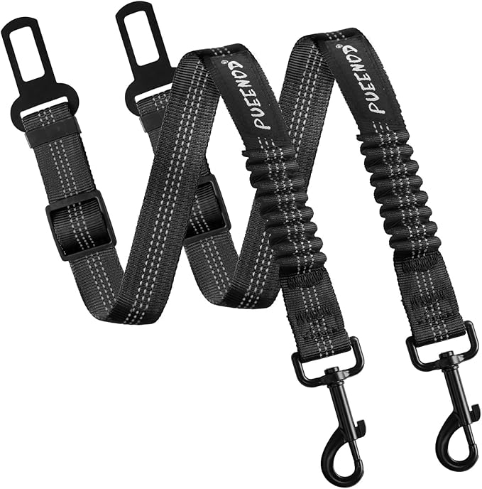 2 Pack Dog Seat Belt Adjustable Dog Car Seatbelts for Vehicle Nylon Pet Safety Seat Belt with Elastic Bungee Buffer Reflective & Durable Car Harness for Dogs