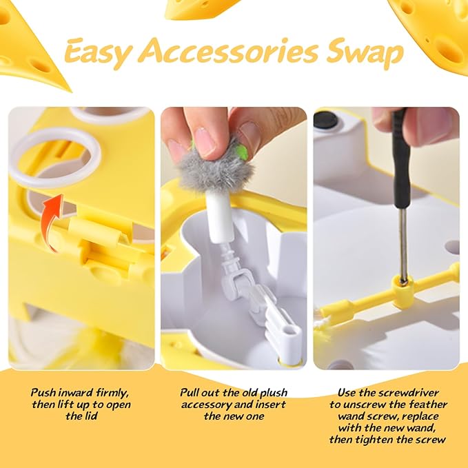 2-in-1 Cheese Box Shaped Interactive Cat Toys for Indoor Cats – 4-Hole Mole & Rotating Feather | USB Rechargeable Electronic Cat Toy for Bored Indoor Adult Cats & Kittens, Cat Whack a Mole Toy, Yellow