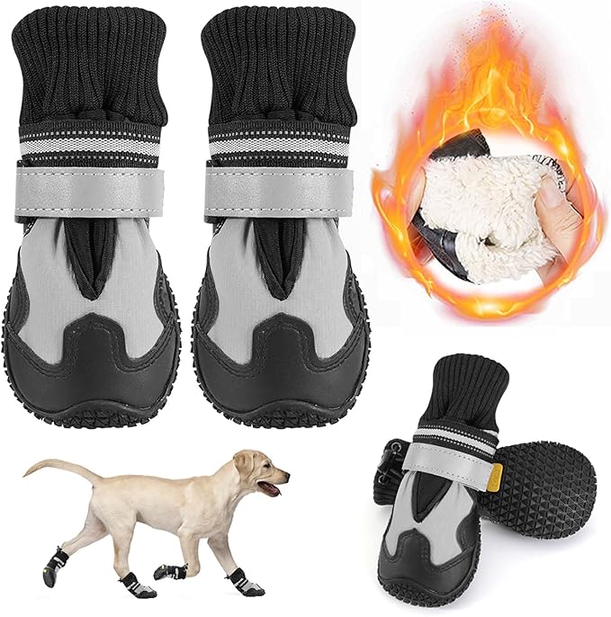Lukovee Dog Shoes - Waterproof Warm Fleece Lined Dog Booties for Small Medium Large Dogs, Non-Slip Adjustable Dog Boot for Winter Cold Weather (HX,Size 2)