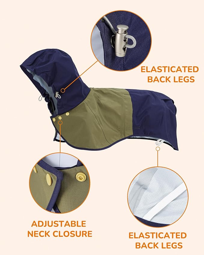 Dog Raincoat, Waterproof Dog Rain Jacket with Hood, Rain Coat for Small Dogs with Leash Hole, Raincoat Extended Dog Poncho Coverage to The Leg, Easy On/Off Rainwear Blue, S