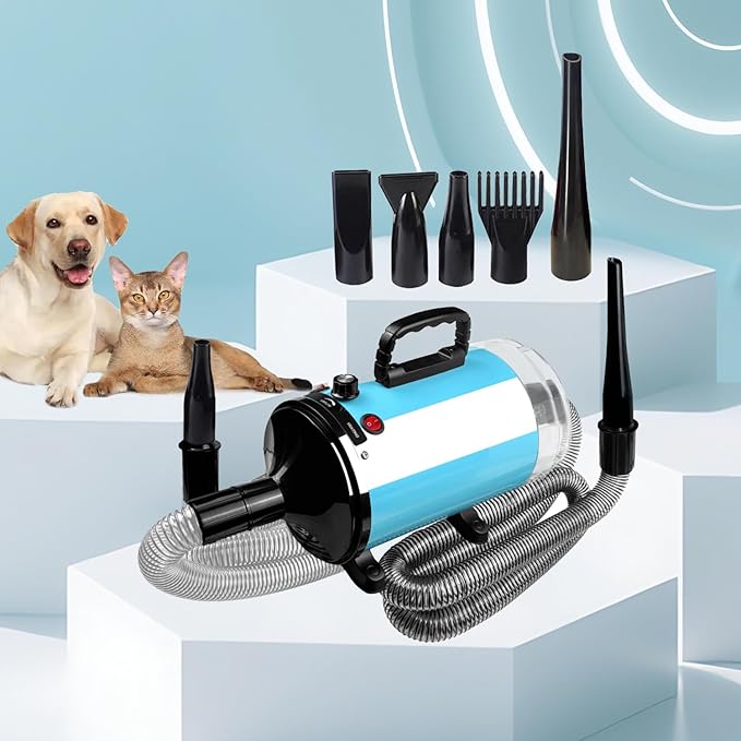 Dog Vacuum & Dryer for Shedding Grooming,5.2HP/ 3800W Dog Grooming Kit,Adjustable Speed and Temperature with 5 Nozzles