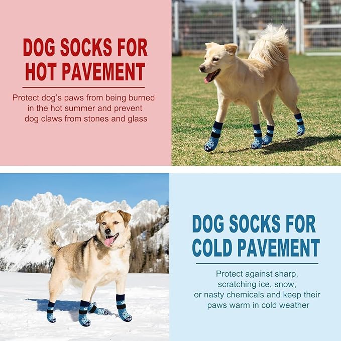 EXPAWLORER Anti-Slip Dog Socks-Double Sides Grips Traction Control on Hardwood Floor,Dog Shoes for Hot/Cold Pavement,Best Paw Protector,Prevents Licking,for Puppy Small Medium Large Senior Dogs