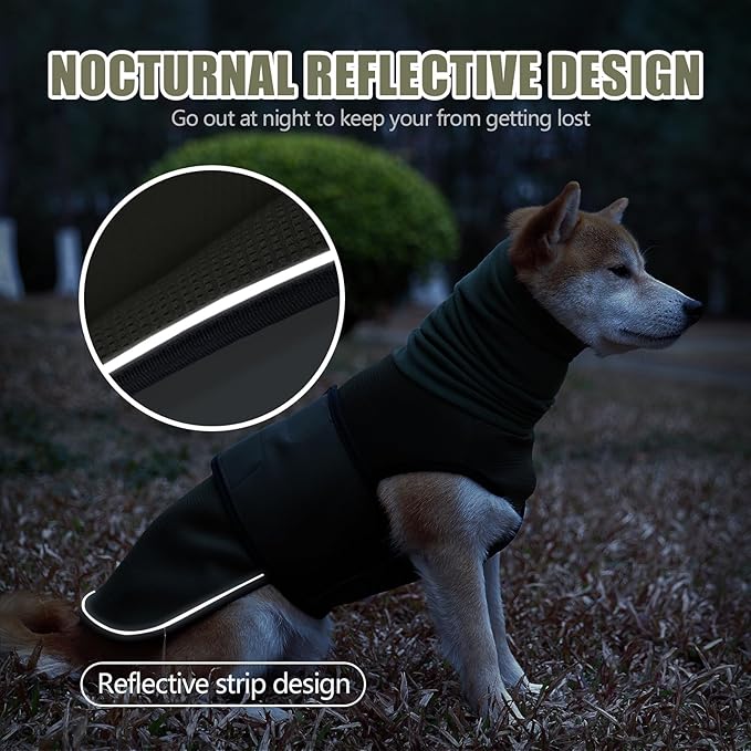 Dog Anxiety Jacket, Dog Shirt with Turtleneck, Breathable Calming Vest, Indoor and Outdoor Separated Pet Jacket (Military Green, Medium)