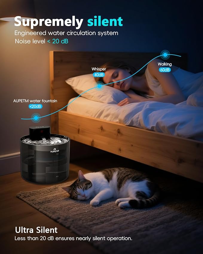Battery Operated Cat Water Fountain, Wireless Automatic Water Dispenser for Cats & Dogs, 3L/101oz Cordless Pet Water Bowl Fountains with Stainless Steel Tray & Quiet 6-Stage Filter System