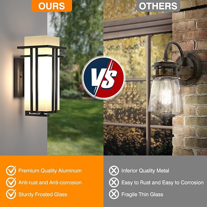 Outdoor Lighting Fixtures Wall Mount, Outdoor Wall Lights Modern with Frosted Glass, Aluminum Exterior Light for House Outdoor Wall Lantern for Garage Porch Carriage Patio (14.6''H, 1 pc)