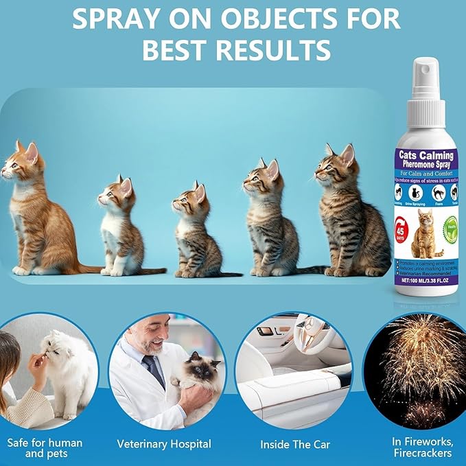 Cat Calming Spray, 15% F3 Cat Pheromone Spray to Help Calm During Travel and Stress and Reduce Urine Spraying, Scratching, Excessive Grooming & Aggression