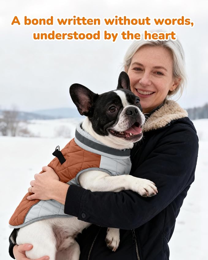 Dog Coat for Small Dogs, Adjustable Dog Jackets for Cold Weather, Reflective Winter Coat with Built-in Harness, Snowsuit Fits Dogs 7-14 lbs and Up, Size S Brown