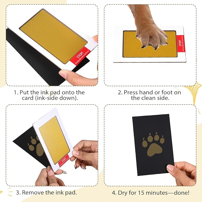 4 Packs Inkless Hand and Footprint Kit Mess Free Paw Print Kit for Dogs & Cats Clean Touch Ink Pad for Pet Nose & Paw Dog Mom New Mom Gifts(Gold & Silver)