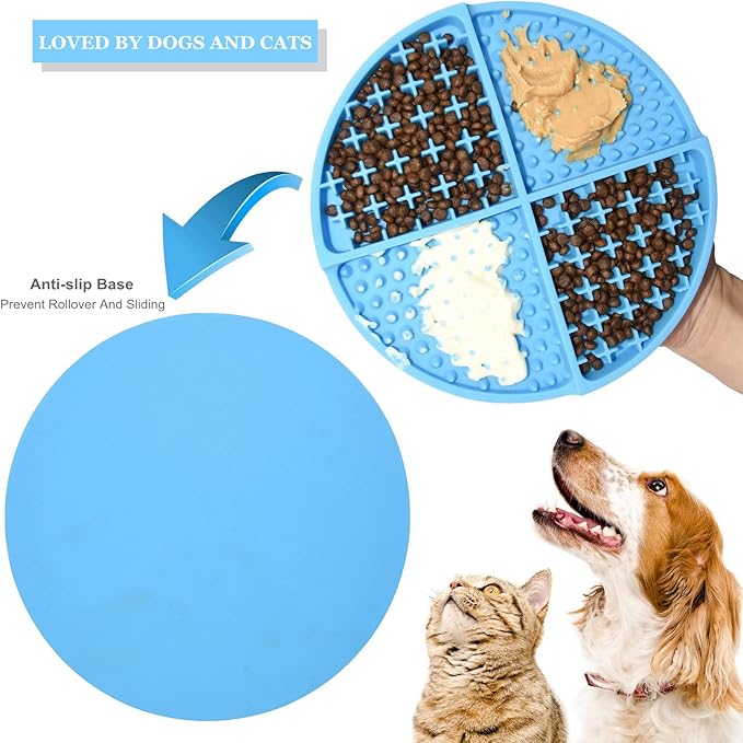 Bangp Silicone Dog & Cat Lick Mat and Slow Feeder,Extends Mealtime for Fast Eaters and Reduces Anxiety,Heavy-Duty Design,Dishwasher Safe,Perfect for Yogurt,Treats,Peanut Butter (Blue)