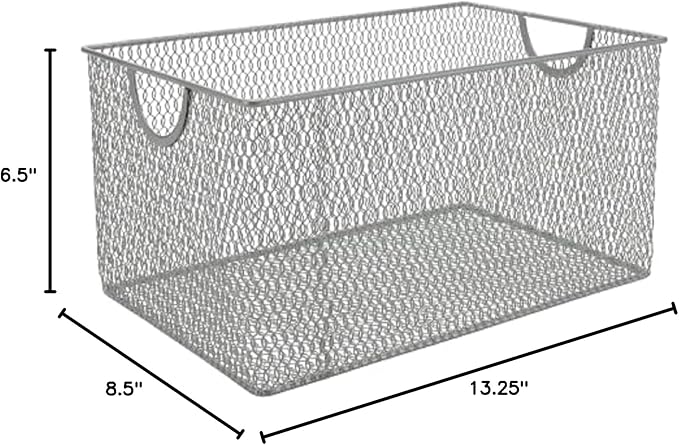 YBM Home Mesh Wire Storage Basket for Shelves, Pantry Organization, and Kitchen - Multipurpose Steel Wire Basket Holder Bin for Organizing Office Supplies, Household Toiletries and Laundry Supplies