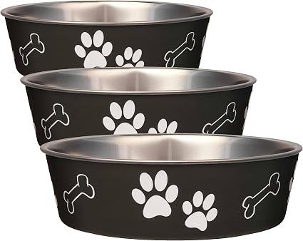 Loving Pets - Bella Bowls - Dog Food Water Bowl No Tip Stainless Steel Pet Bowl No Skid Spill Proof (Medium, Espresso Brown) (Pack of 3)