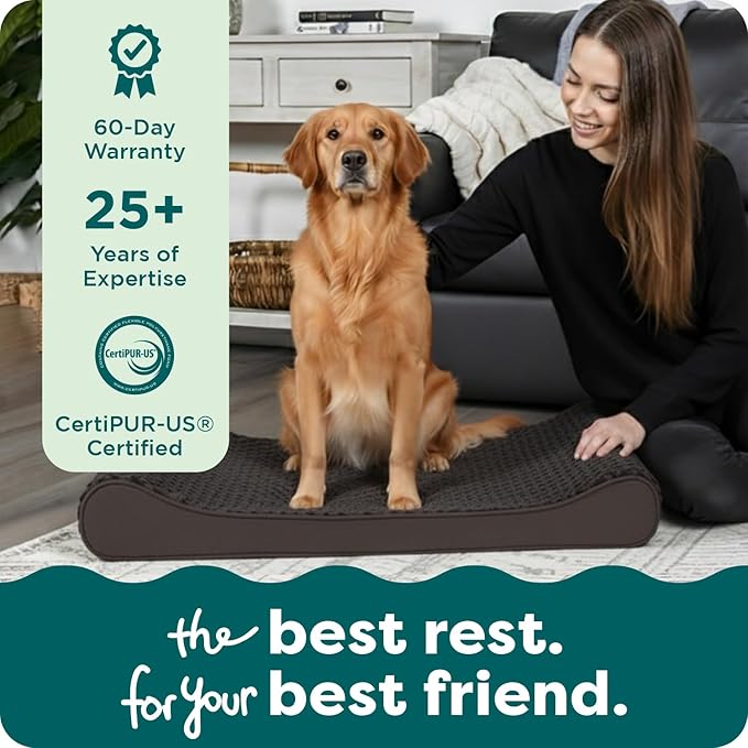 FurHaven Orthopedic Dog Bed for X-Large Dogs, Luxe Lounger Contour Mattress with Medical-Grade Solid Orthopedic Foam for Joint Support, Removable Washable Cover, Jumbo/XL, Plush Suede, Chocolate