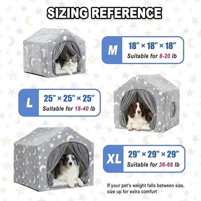 Indoor Dog House, Night-Luminous Star Dog Tent with Frame, Washable Dog Cave Bed, Suitable for 36-66 lb Medium and Large Dog