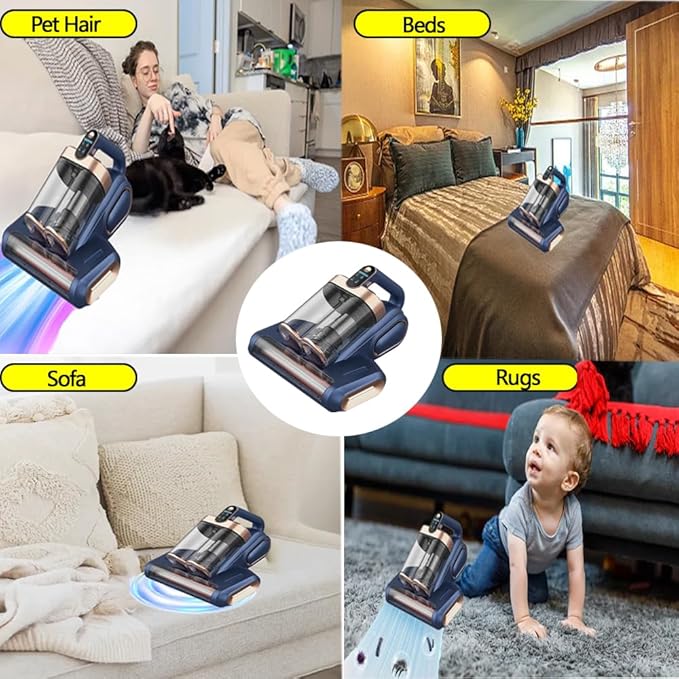 Bed Vacuum Cleaner,16Kpa Suction Double Cup Cordless Mattress Vacuum Cleaner with Ultrasonic and LED Display,18000 RPM/Min Brushroll,Cordless Vacuum for Pet Hair,Sofas,Blankets,Mattresses,etc.