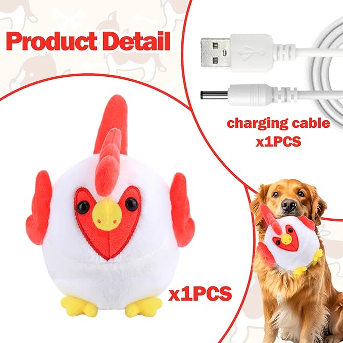Interactive Dog Toys, Crazy Chicken Dog Toy with Pop Songs and Recording Mode, Rechargeable Active Self Moving Ball for Small/Medium/Large Puppy Dogs to Keep Them Busy, Dog Toys for Boredom Exercise
