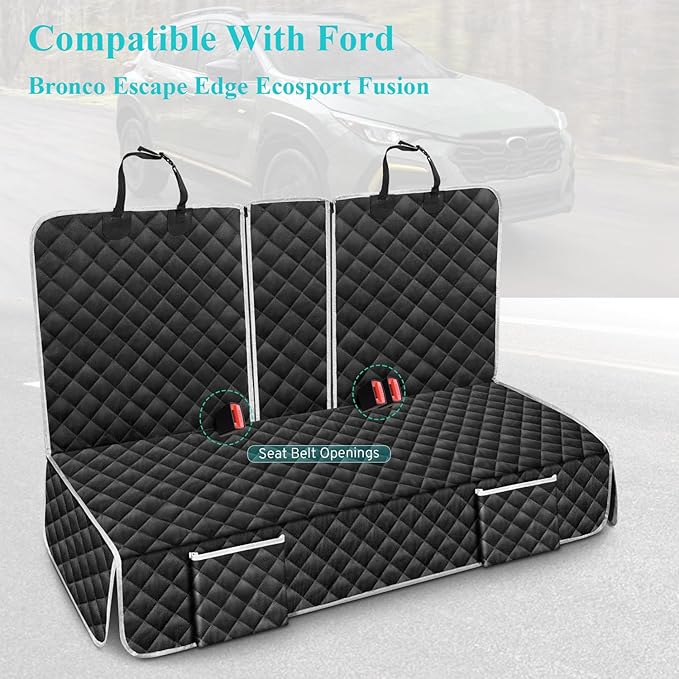 Dog Car Seat Cover Compatible with Ford Bronco Escape Edge Ecosport Fusion 4 Door Back Seat Accessories, Waterproof Pet Bench Backseat Covers with Non-Slip Backing - 2026 New