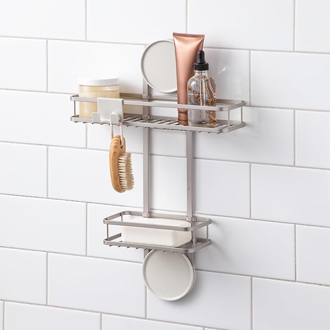 iDesign Self-Adhesive Shower Caddy with Razor Holder - Satin