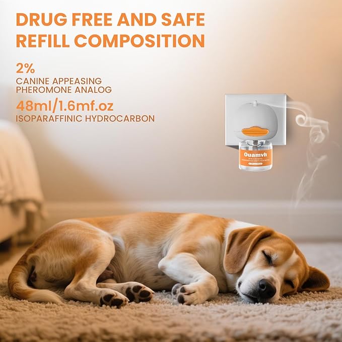 Dog Calming Diffuser,Relaxing Solution for Stress and Anxiety in Dogs, Reducing Scratching and Barking Behaviors in Puppies, Medium, and Large-Sized Dogs,Help Train Dog to Pee