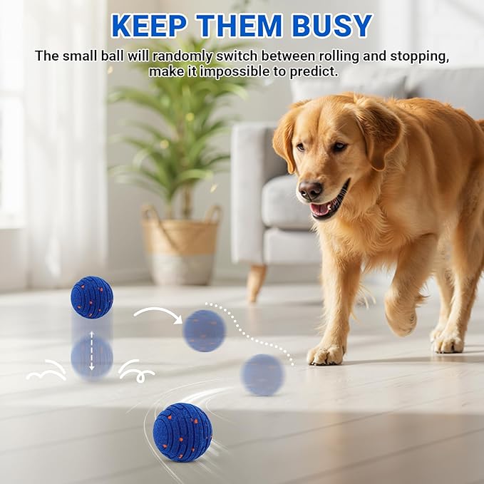 Smart Interactive Dog Toy with Remote Control, E-TPU Toy Ball for Aggressive Chewers, Automatic Moving, IPX6 Waterproof, Rechargeable Rolling Ball for Small/Medium/Large Dogs, BLU&ORG