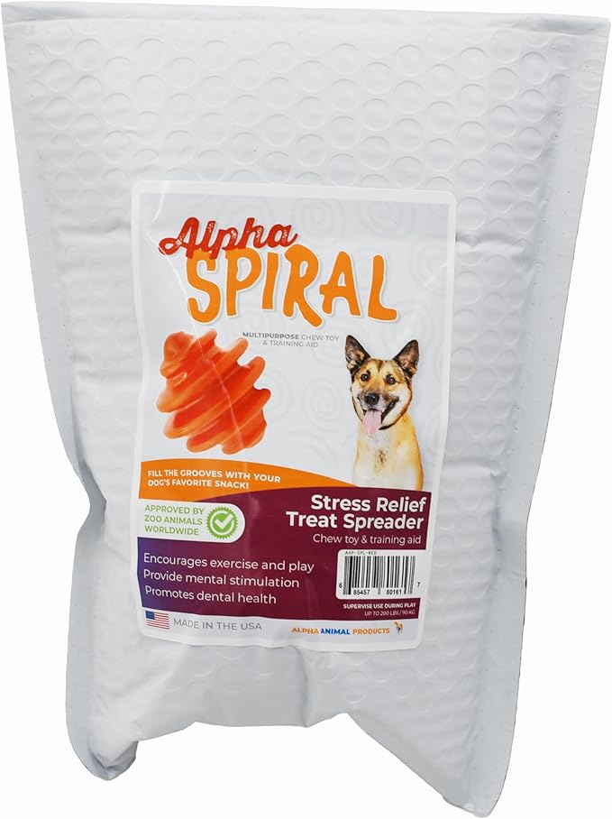 Alpha - Spiral - Heavy-Duty Rubber Dog Enrichment Chew Toy & Treat Spreader - Choose Your Color - 4" L × 3.5" W × 3.5" H (Red)