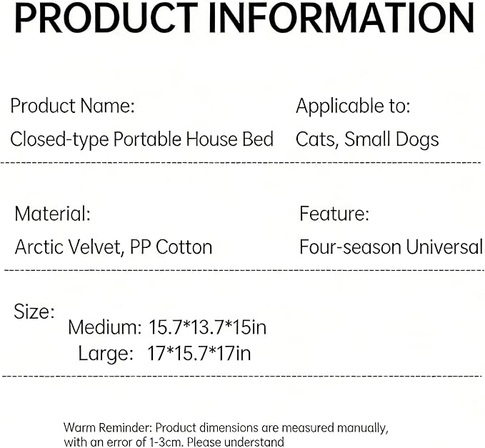 Lovely Cat Bed for Indoor Cats, Cartoon Pattern Cat Cave Bed with Handle Design, Soft Cat Hideaway Indoor Cat House for Kitten, Puppy & Small Pets (M)