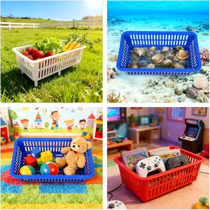 YDB Storage Plastic Drain Basket with Feet for Sorting Live Fresh Shellfish Oyster Abalone Scallop Geoduck Clams Mussels or Garden Harvest 4PCS(Blue)