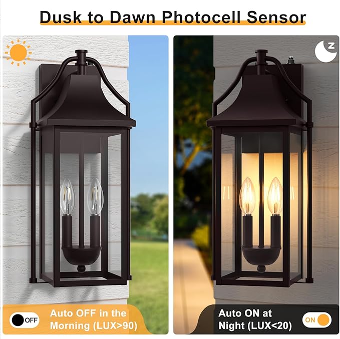 πππ°π΅ Outdoor Wall Sconce Fixtures, Dusk to Dawn Patio Lights Waterproof Exterior Lanterns, 2-Light Modern Wall Light Mounted with Glass, Oil Rubbed Bronze Outside Lights for House Front Door Decor