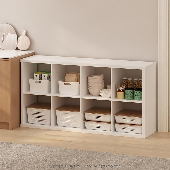 Furinno Hermite 8-Cube Open Shelves Kitchen Storage, Kitchen Island, Bakers Rack, Buffet Sideboard, White