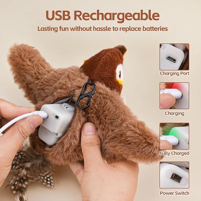 Flappy Bird Cat Toy for Indoor Cats, Chirping Flapping Wings Bird, Interactive Catnip Toys, Plush Kitten Exercise Toys (Sparrow)