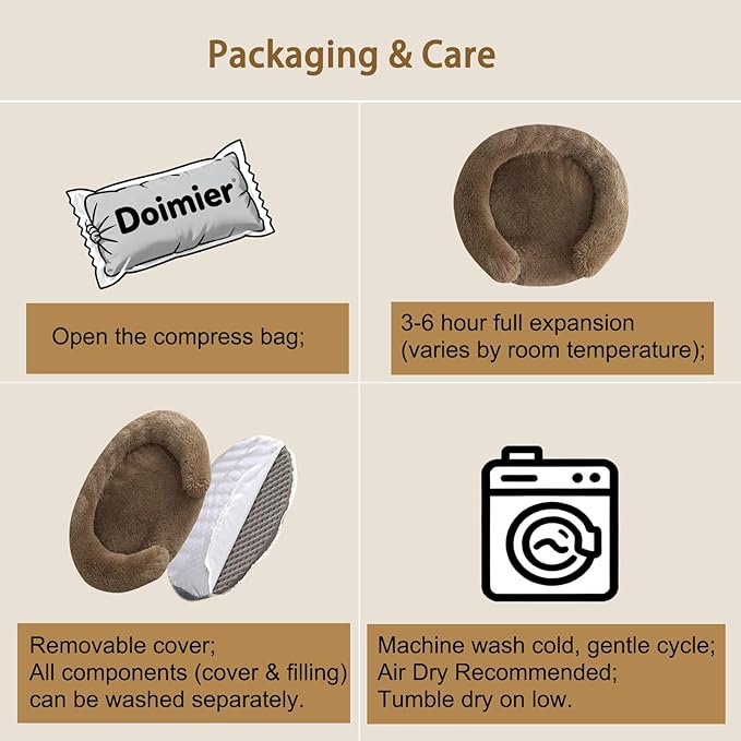 Calming Dog & Cat Beds for Small Medium Dogs Cats, Anti-Anxiety Pet Bed Orthopedic Donut Cushion, Soft Fluffy Faux Fur Warming Cozy Washable, Fits up to 15 lbs Pets (Round, Coffee 20")