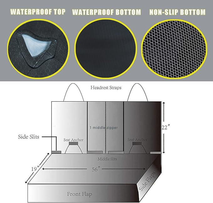 Dog Car Seat Cover, Deluxe Waterproof Pet Back Carseat Protector for Cars, SUVs, Trucks, Nonslip and Easy Cleanup Backseat Pet Cover for Automotive Rear Bench (Black)