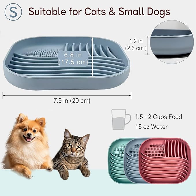 Slow Feeder Dog Bowl for Medium & Small Pets, Anti Choking Pets Slow Feeder with 3-Zone Puzzle Design, Wet Food Silicone Cat Bowl with Non-Slip Base, Dishwasher Microwave Safe(Green, 1.5 Cup)
