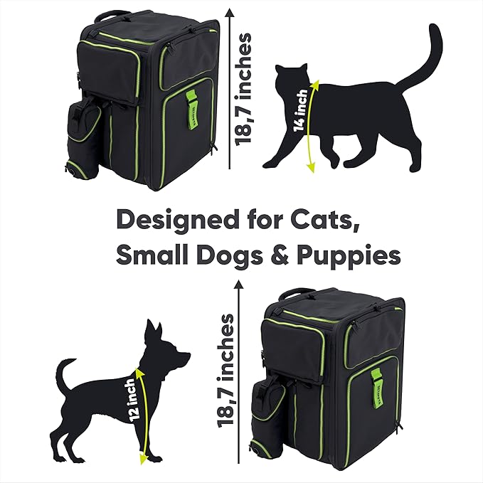 Multi-Functional Cat Carrier Backpack and Cat Car Seat, Expandable cat Carriers with Safety Leash, Breathable Mesh & Waterproof Large cat Backpack Carrier Up to 25 lbs 3 in 1 Food&Water Bottle