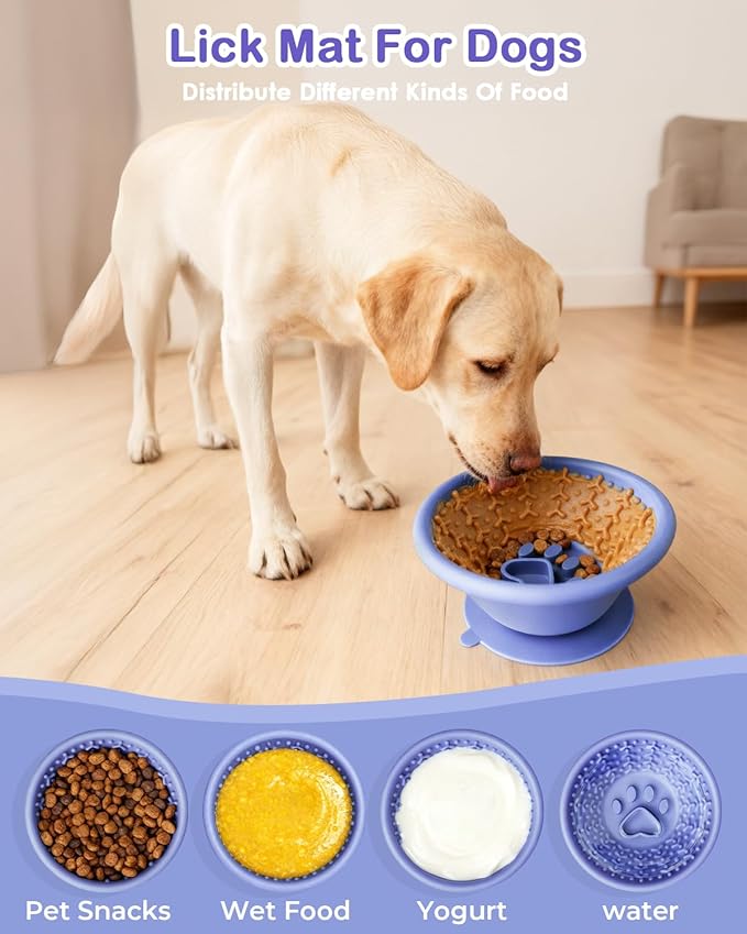 Dog Slow Feeder to Prevent Fast Eating, Dog Lick Bowl with Non-Slip Suction Base, Chew-Resistant Steel Rim & BPA-Free Silicone, Helps Extend Mealtime & Keep Dogs Calm(Purple)