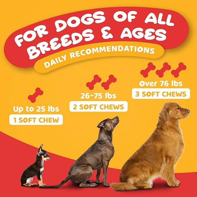 Dog Vitamins and Supplements - 20-in-1 Multivitamin Treats for Dogs - Glucosamine, Probiotics, Wild Alaskan Salmon Oil, Chondroitin, MSM & More - Peanut Butter Flavor - 90 Count