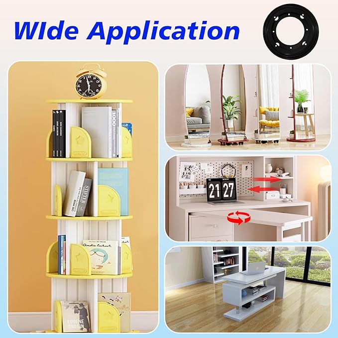 6 Packs 9'' Lazy Susan Hardware, Heavy Duty 5/16''Thick Turntable Bearing Swivel Pate for Rotating Table, Book Case, Serving Tray, Corner Shelves, Kitchen, DVD Tower, Shoe Rack, Black