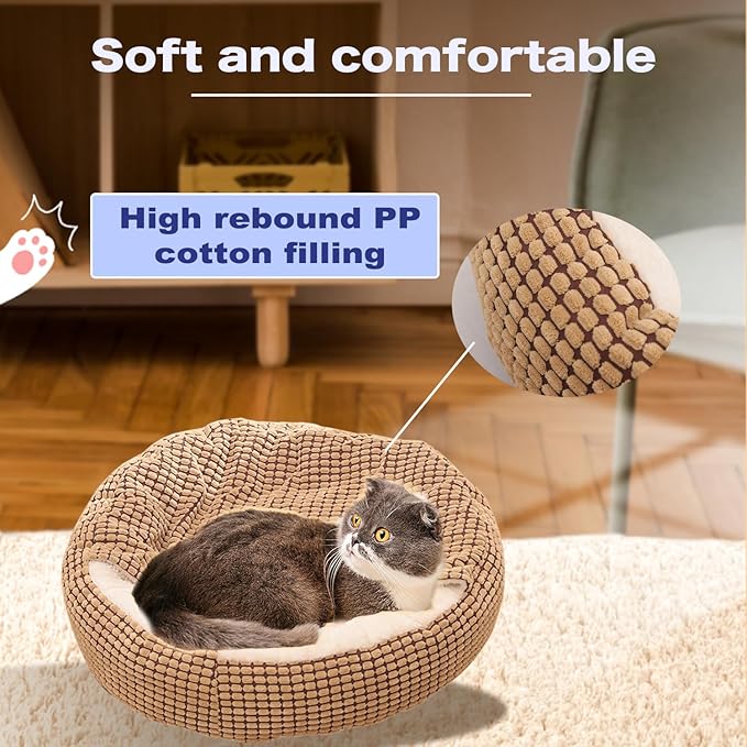 Dog Bed with Attached Blanket, Anti-Anxiety Hooded Pet Dog Cat Beds, Washable Calming Dog Sofa with Anti-Slip Bottom (Large, Brown)
