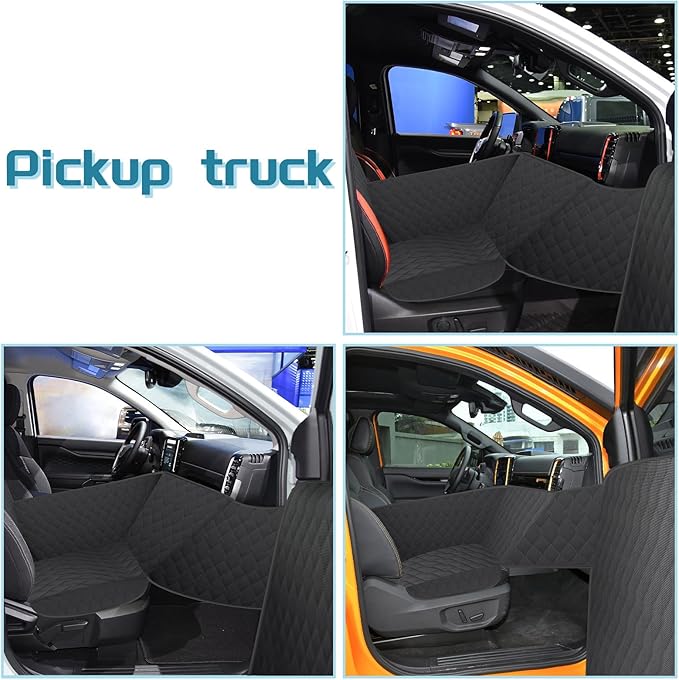 RUIANTE Dog Car Seat Cover for Front Seat Pets Travel Safety Seats Booster Seat Dogs Fronts Seats Cover with Car Door Side Panel & Hard Borad Universal for Cars Pickup Trucks (Black)