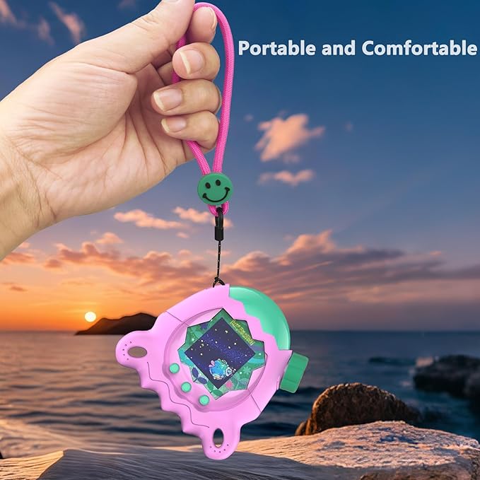 Silicone Case for Tamagotchi Paradise with Button Cap, Protective Cover with Screen Protector and Lanyard for Tamagotchi Paradise Pet Accessories (Pink)