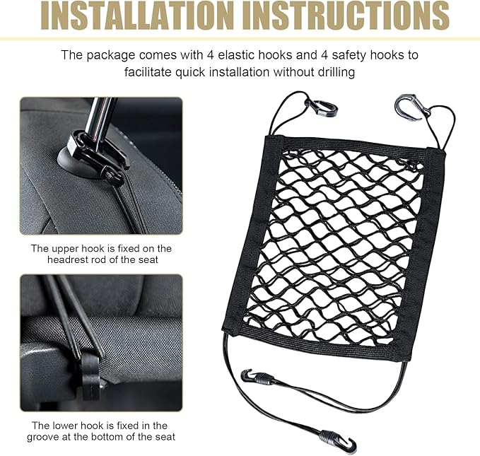 MLY Car Net Barrier with 10.2In Wire, Double Layer 11.4In x 10.2In Car Net Barrier, Between Front Seats and Rear Seats Kid Dog Pet Net Barrier Car Net, Universal for Trucks SUVs Cars (Black)