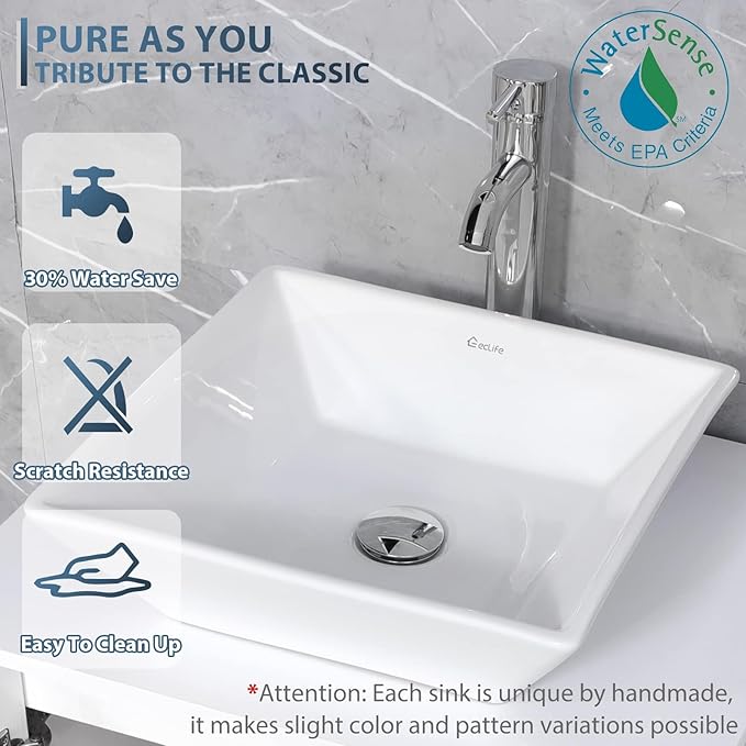 eclife 60" Modern Bathroom Vanity Sink Combo Freestanding Cabinet with Small Side Cabinet, White Square Ceramic Vessel Sink, Water Save Faucet, Drain (Gray+A07)