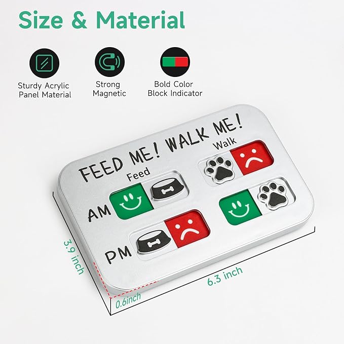 YAUYIK Dog Feeding Reminder, Puppy Feeding Schedule Chart, AM/PM Daily Indication Chart Feed/Walk Your Pets, Helps You to Track Pet Feeding & Walking (Silver)
