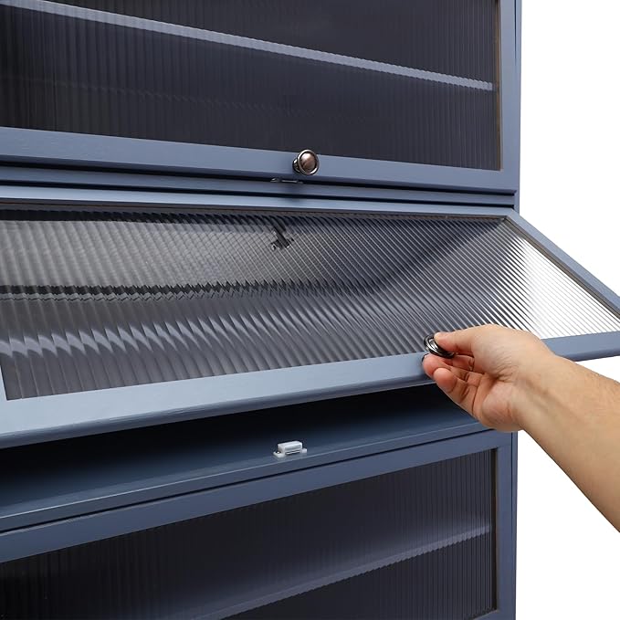 Tall Bamboo Shoe Cabinet with Doors, 10 Tier Large Capacity Shoe Rack Organizer, Narrow Freestanding Storage Shelf for Entryway, Hallway & Closet, Holds 40-45 Pairs (Grayish Blue)